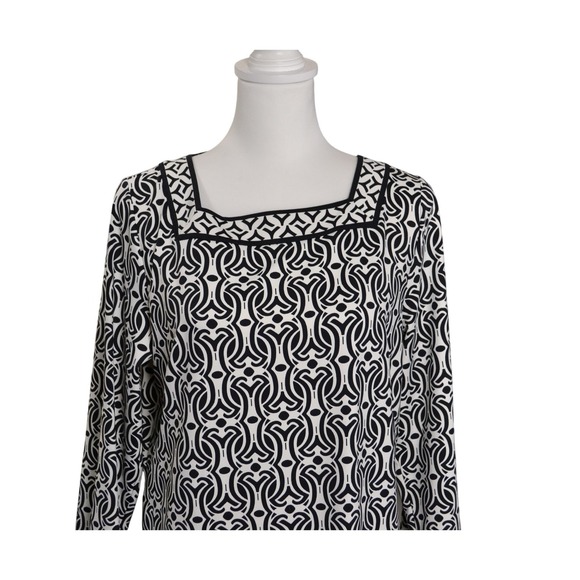 Talbots Black & White Geometric Print Dress Women's Size L Knee Length 3/4 Sleev - Picture 2 of 6